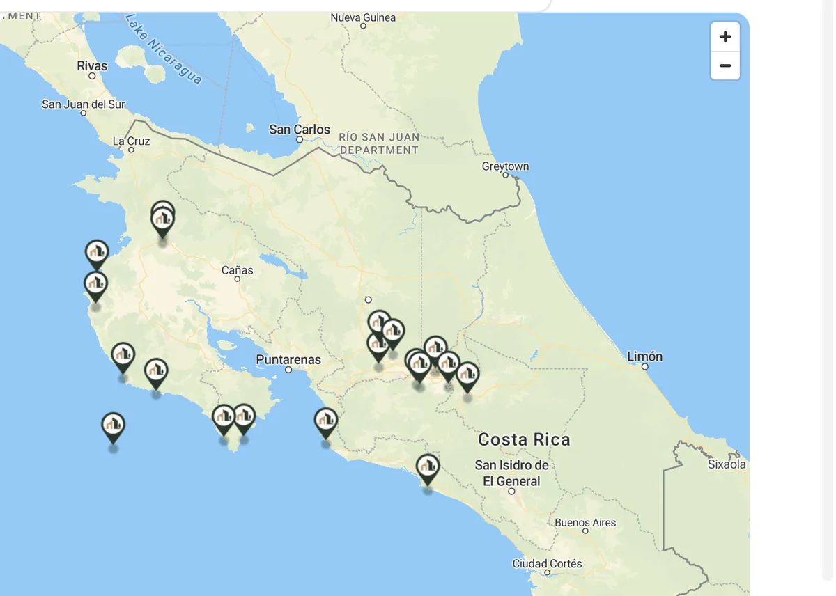 Búsqueda interactiva de propiedades por mapa en Costa Rica en Condha