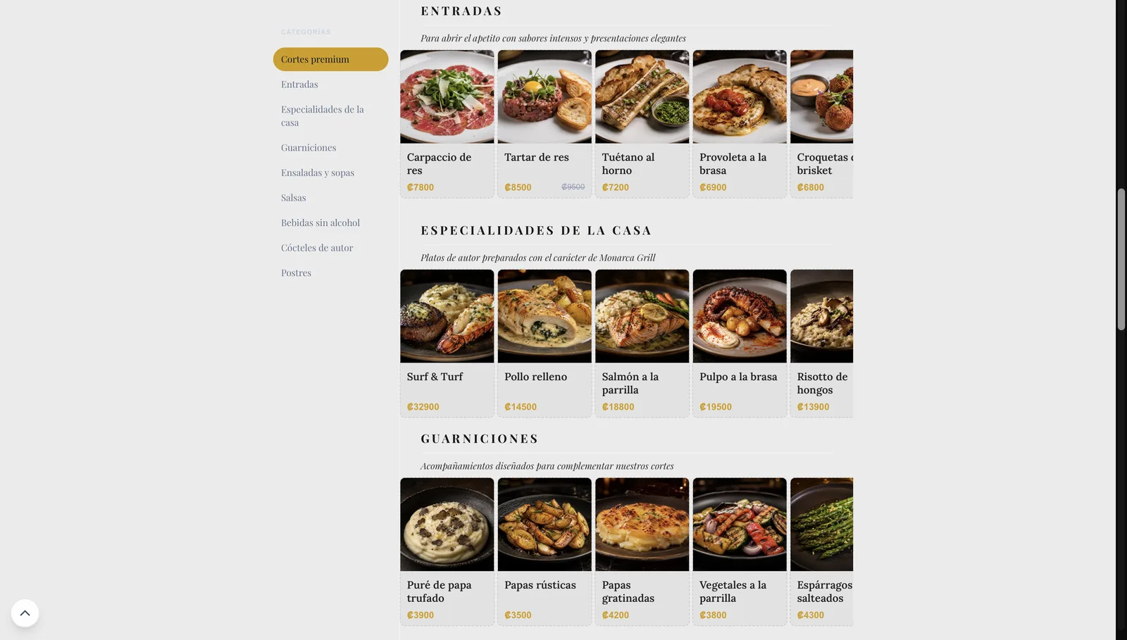 Ejemplo de menú digital de restaurante construido con Menuras